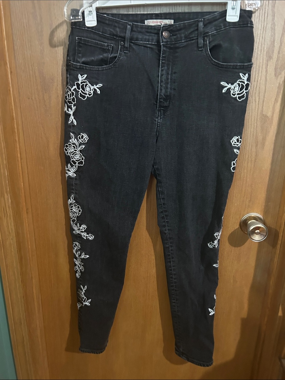 Levi's Black Skinny Jeans with White Floral Embroidery